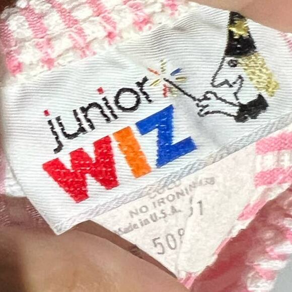 Vintage 90s Junior Wiz Pink & White Seersucker Sundress with Eyelet Trim Size 5 - Picture 6 of 13